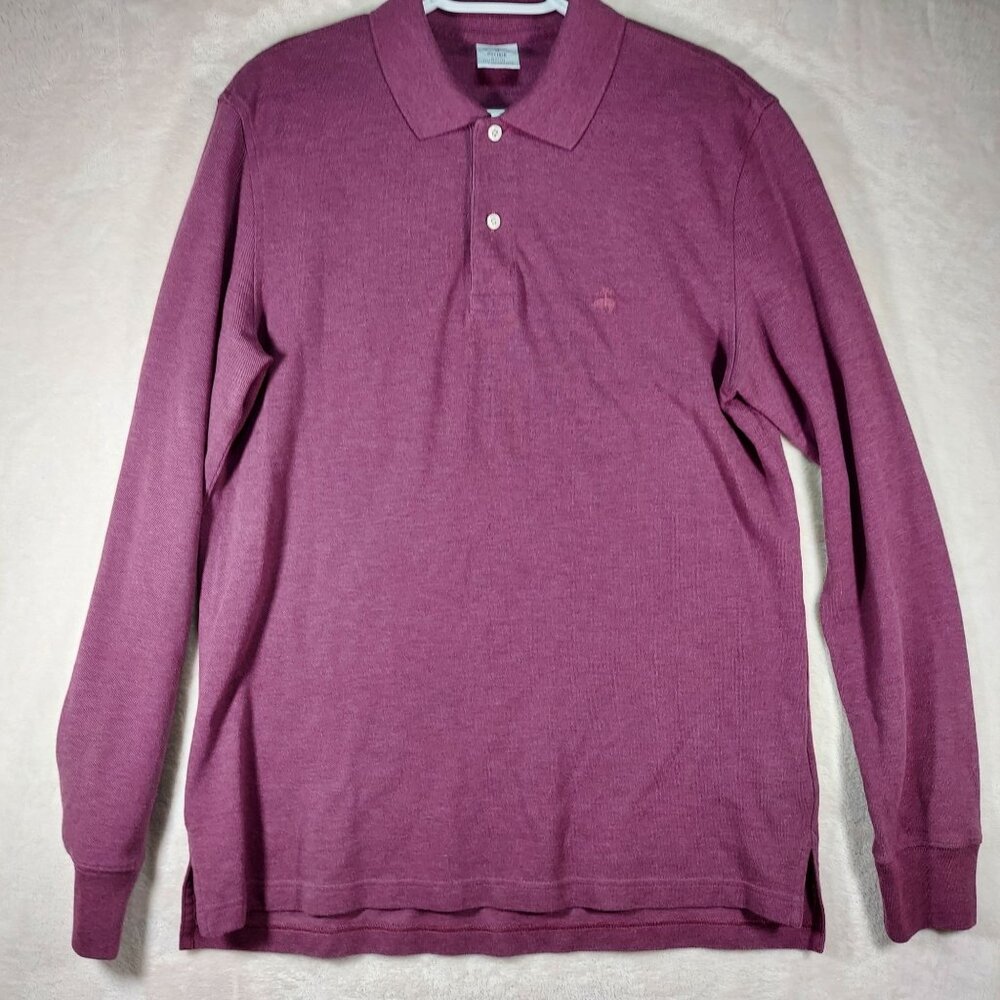 brook brothers men Fleece Stretch Supima Long-Sleeve Polo Shirt medium